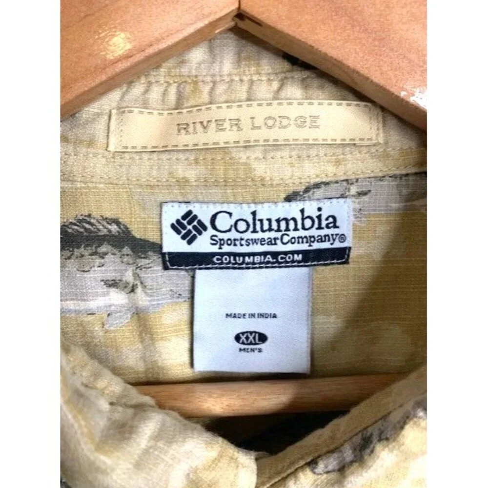 Columbia Sportswear Mens XXL River Lodge Fish Print Button-Up Shirt Short Sleeve